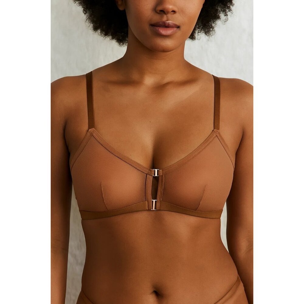 Auden size XS Smooth Unlined Wire-Free Racerback Bralette Brown Sexy open front
